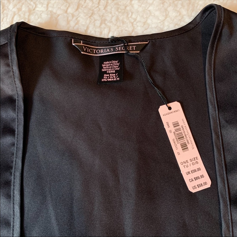 🔥SALE🔥VS Black Satin Ruffle Kimono Robe - Picture 9 of 10